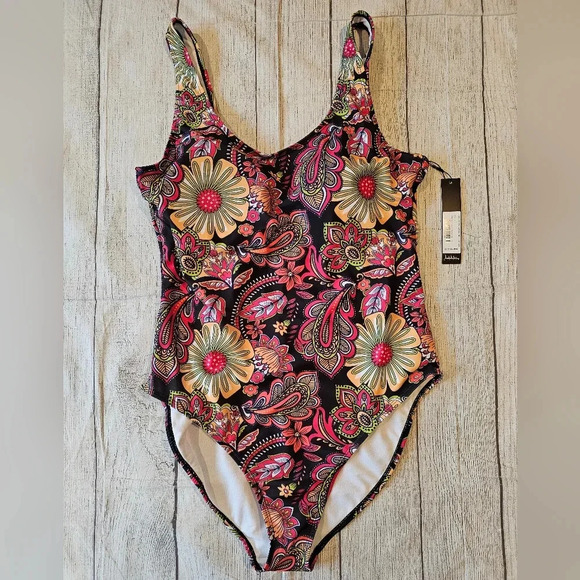 Nicole Miller Studio Plus Size •1X• Meadow Floral 1 Pc Swimsuit Scoop Back ☆NWT - Picture 1 of 10